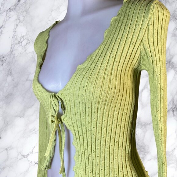 BDG URBAN OUTFITTERS Noori Lettuce Trim Tie Front Top In Lime - Picture 9 of 12